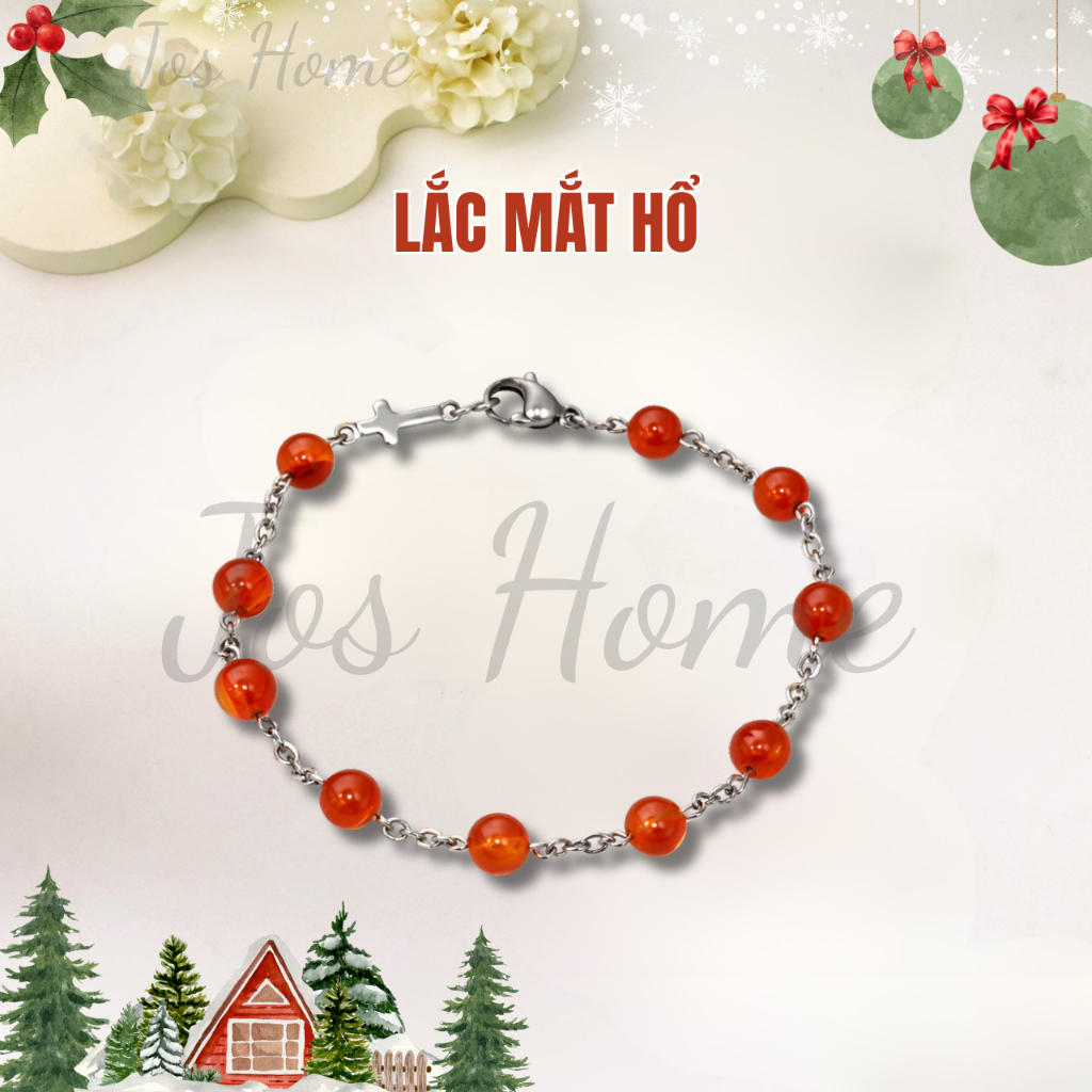 Chuỗi Mân Côi, Lắc Tay Đá Mã Não Mắt Hổ 10 Hạt 6Ly. Quà Tặng Ý Nghĩa