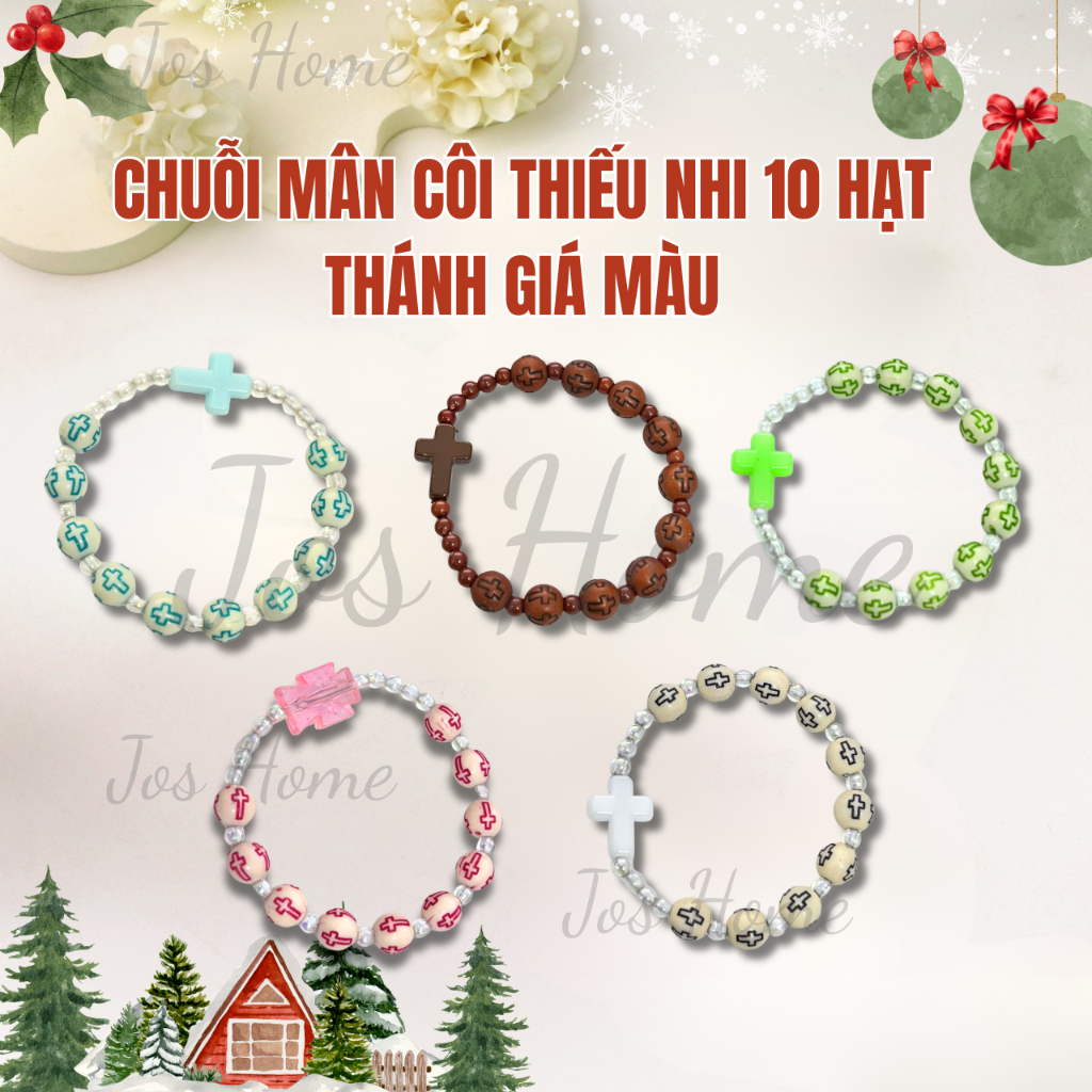 Vòng Tay Mân Côi Thiếu Nhi 10 Hạt Thánh Giá Màu. Quà Tặng Ý Nghĩa