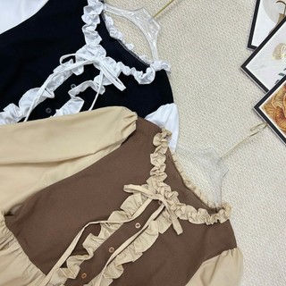 Áo babydoll bigsize nữ phối màu thanh lịch, tay phồng nhẹ, vải mềm thoáng 60-95kg A336