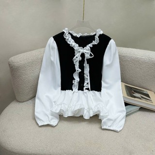 Áo babydoll bigsize nữ phối màu thanh lịch, tay phồng nhẹ, vải mềm thoáng 60-95kg A336