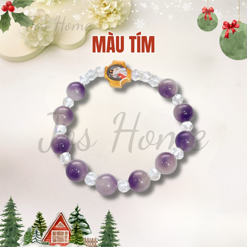 Vòng Tay Công Giáo Đá Tự Nhiên 10mm Phối Pha Lê. Đủ Màu Xinh Quà Tặng Ý Nghĩa