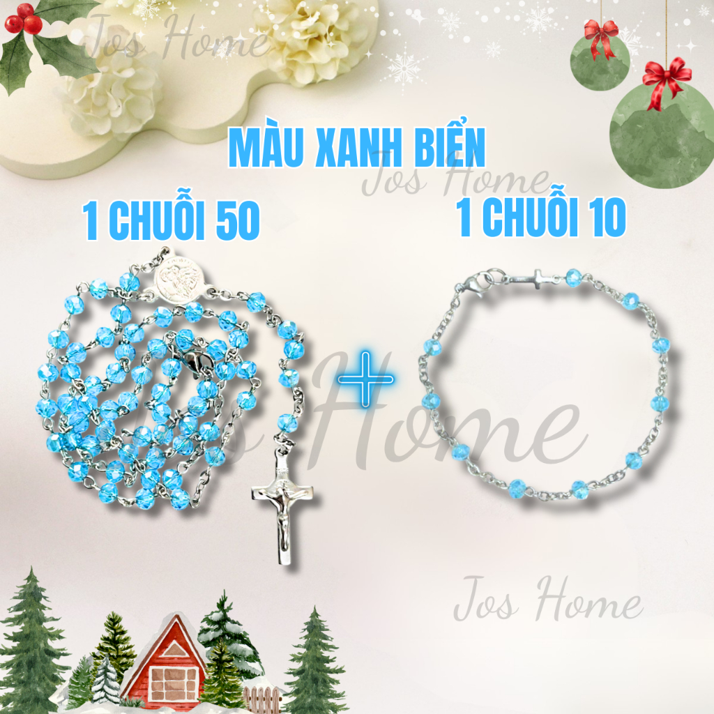 Combo Chuỗi Mân Côi Pha Lê 50 Hạt + Lắc Tay Mân Côi 10 Hạt Tiện Lợi Và Tiết Kiệm