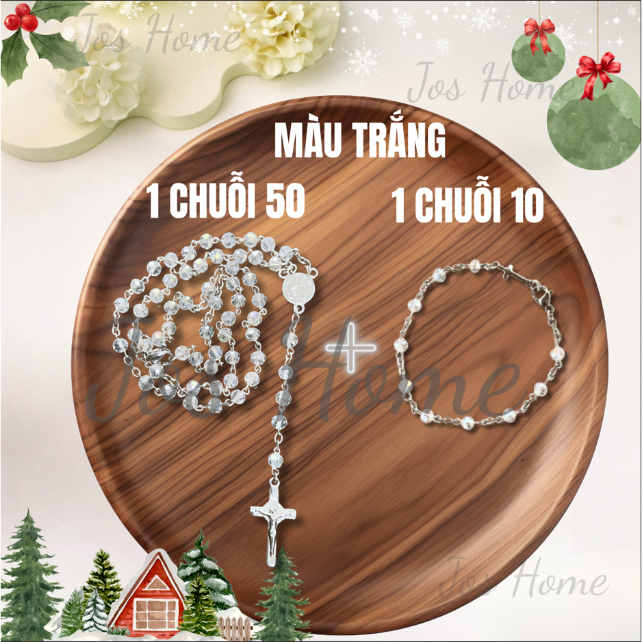 Combo Chuỗi Mân Côi Pha Lê 50 Hạt + Lắc Tay Mân Côi 10 Hạt Tiện Lợi Và Tiết Kiệm