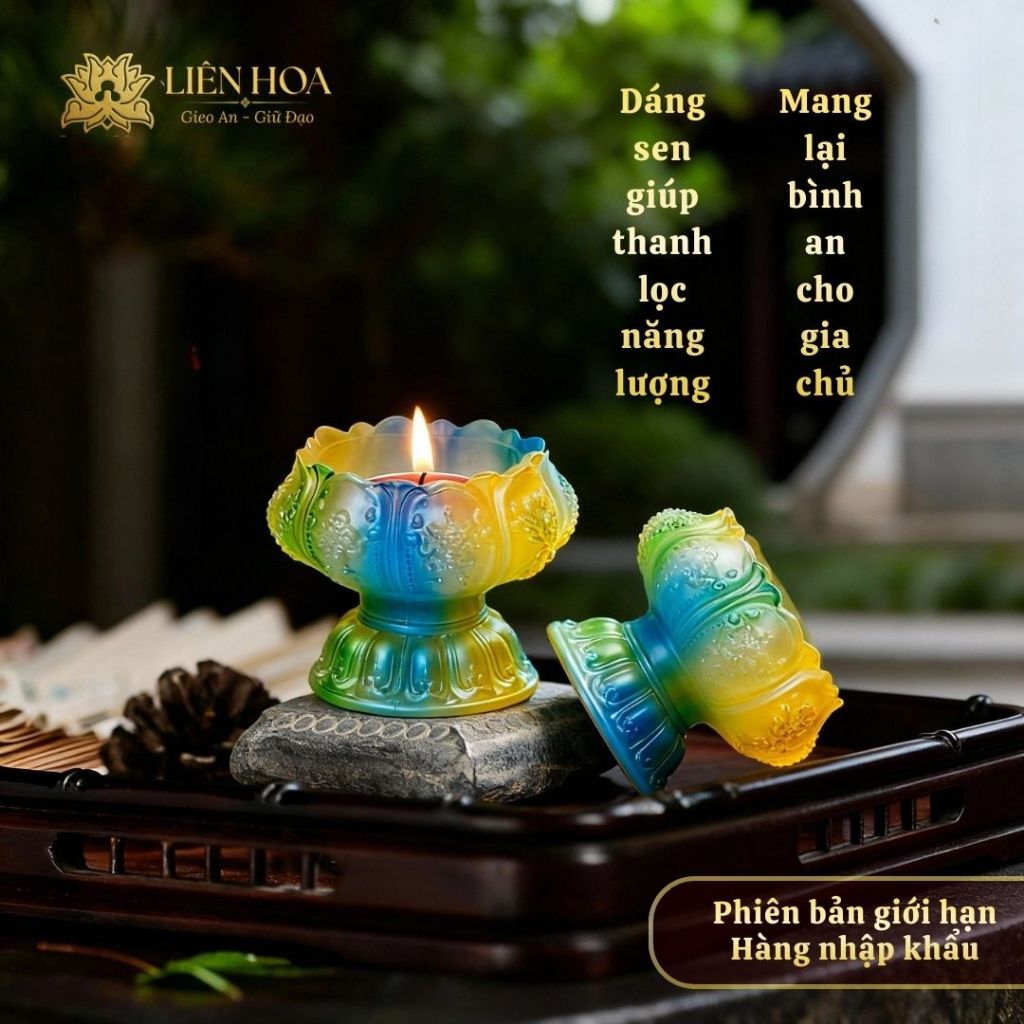 Cặp Đế Nến Lưu Ly Hoa Sen Liên Hoa – Đế Cao – Chân Nến Thờ Phật Thuỷ Tinh Cao Cấp (1 Cặp)
