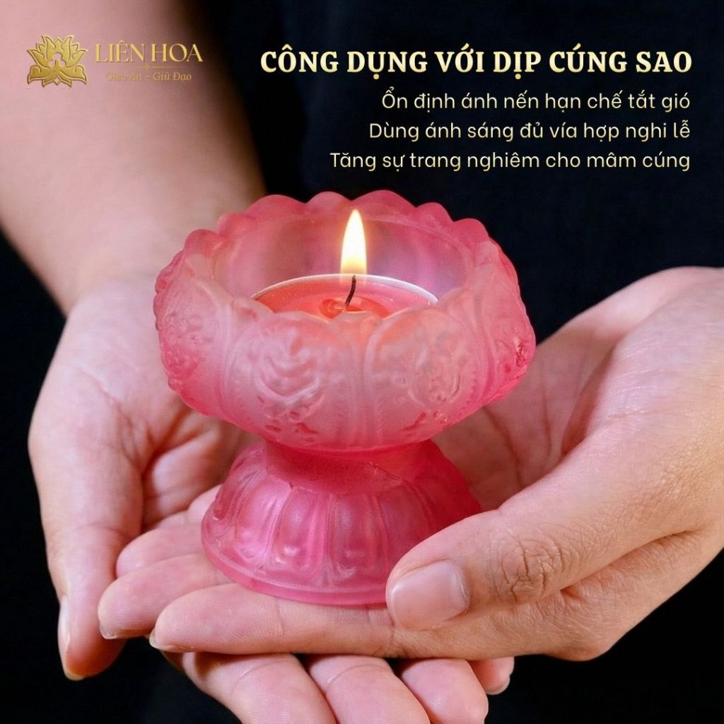 Cặp Đế Nến Lưu Ly Hoa Sen Liên Hoa – Đế Cao – Chân Nến Thờ Phật Thuỷ Tinh Cao Cấp (1 Cặp)