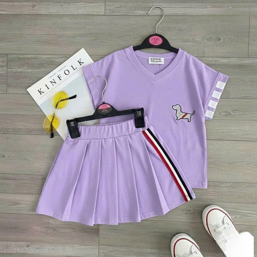 4-15 tuổi. Sét chân váy xếp ly có lót trong cho bé gái 3 màu, in hình cún chất vải cotton mềm mịn thoải mái.V09