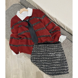 Set 4 Món: Áo Len Nhũ + Sơ Mi + Cà Vạt + Chân Váy QC