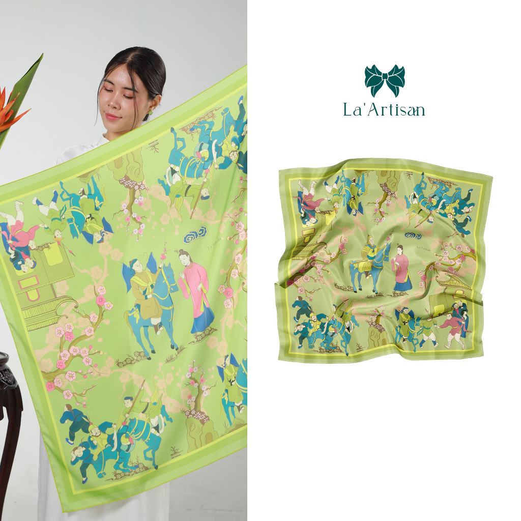 Khăn vuông hoạ tiết Tình sử Nguyễn Huệ - Ngọc Hân choàng vai, khăn quàng cổ 60x60,90x90 - La'Artisan