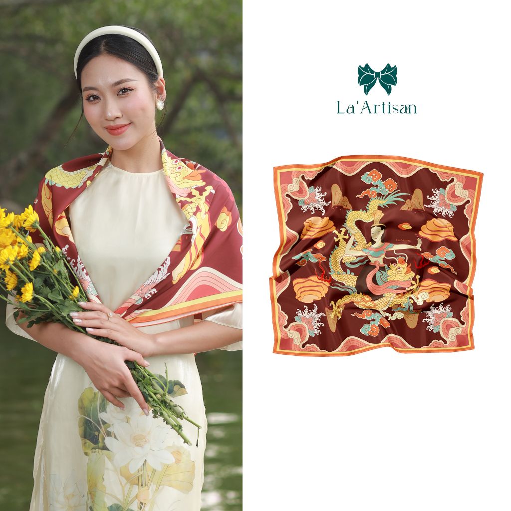 Khăn vuông hoạ tiết Mẹ Âu Cơ, khăn choàng vai, quàng cổ cao cấp chất liệu mềm mại 60x60, 90x90