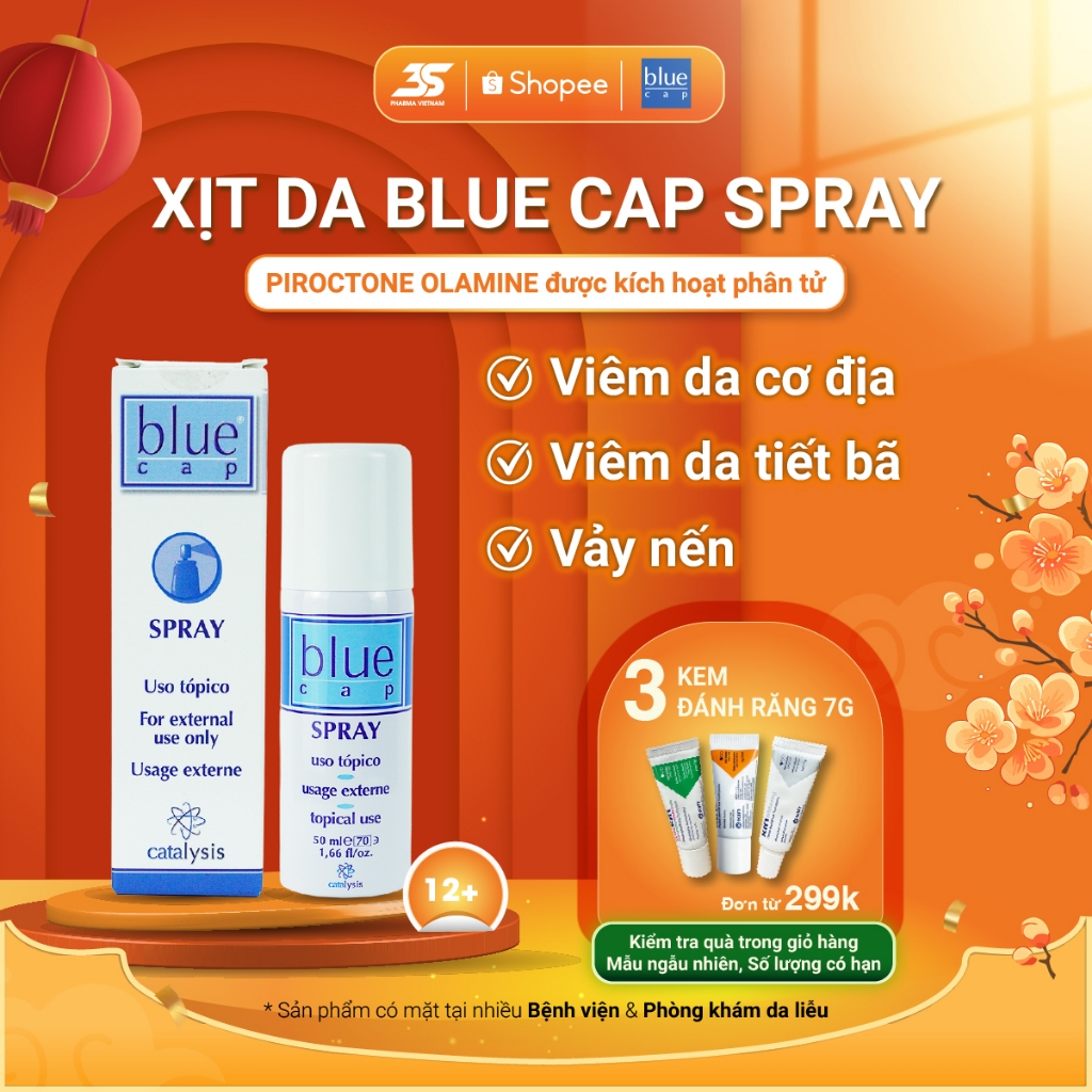 Blue Cap Spray 50ml dạng xịt hỗ trợ giảm vảy nến, viêm da cơ địa, viêm da tiết bã, viêm da dị ứng