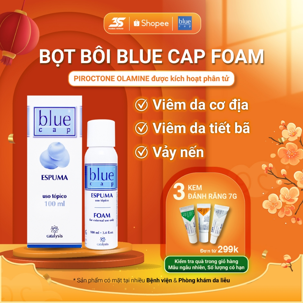 Blue Cap Foam dạng bọt cho vảy nến, viêm da cơ địa, viêm da tiết bã, viêm da dị ứng - Chai 100ml