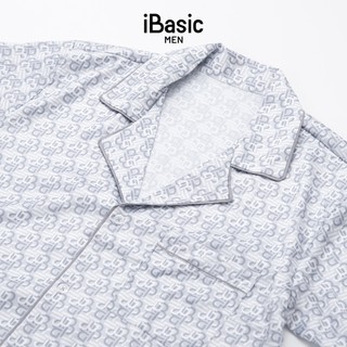 Bộ mặc nhà nam iBasic lụa satin họa tiết iB tay ngắn HOMM018