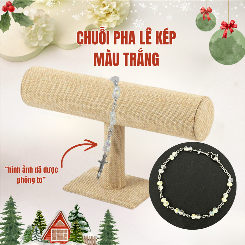 Lắc Pha Lê 4LY Hạt Đôi, Vòng Tay Mân Côi 10 Hạt, Quà Tặng Công Giáo Ý Nghĩa