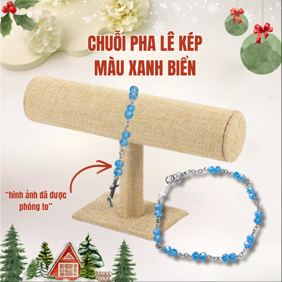 Lắc Pha Lê 4LY Hạt Đôi, Vòng Tay Mân Côi 10 Hạt, Quà Tặng Công Giáo Ý Nghĩa