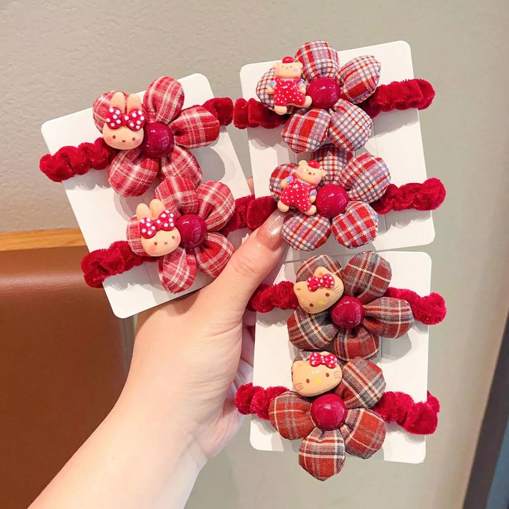 Dây Buộc Tóc Nhún Đính Hoa Vải Mặt Kitty /Gấu/Thỏ Xinh Xắn Dễ Thương Phụ Kiện Tóc Empoli