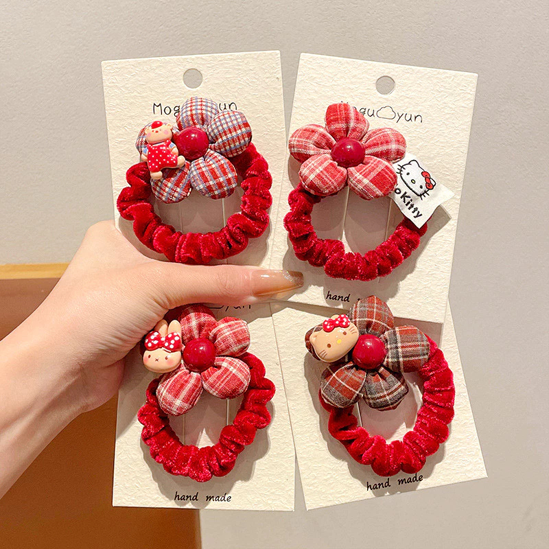 Dây Buộc Tóc Nhún Đính Hoa Vải Mặt Kitty /Gấu/Thỏ Xinh Xắn Dễ Thương Phụ Kiện Tóc Empoli