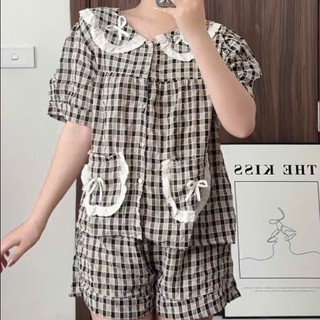 Bộ đùi kẻ nhung,ren cổ túi