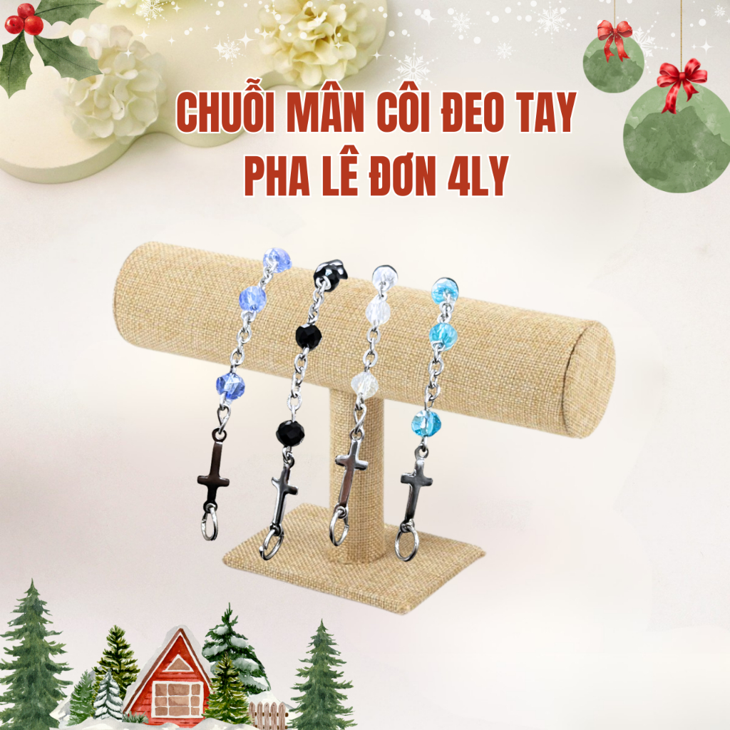 Chuỗi Mân Côi Đeo Tay Pha Lê 10 Hạt Đơn 4ly Nhỏ Xinh, Màu Sắc Đẹp Mắt