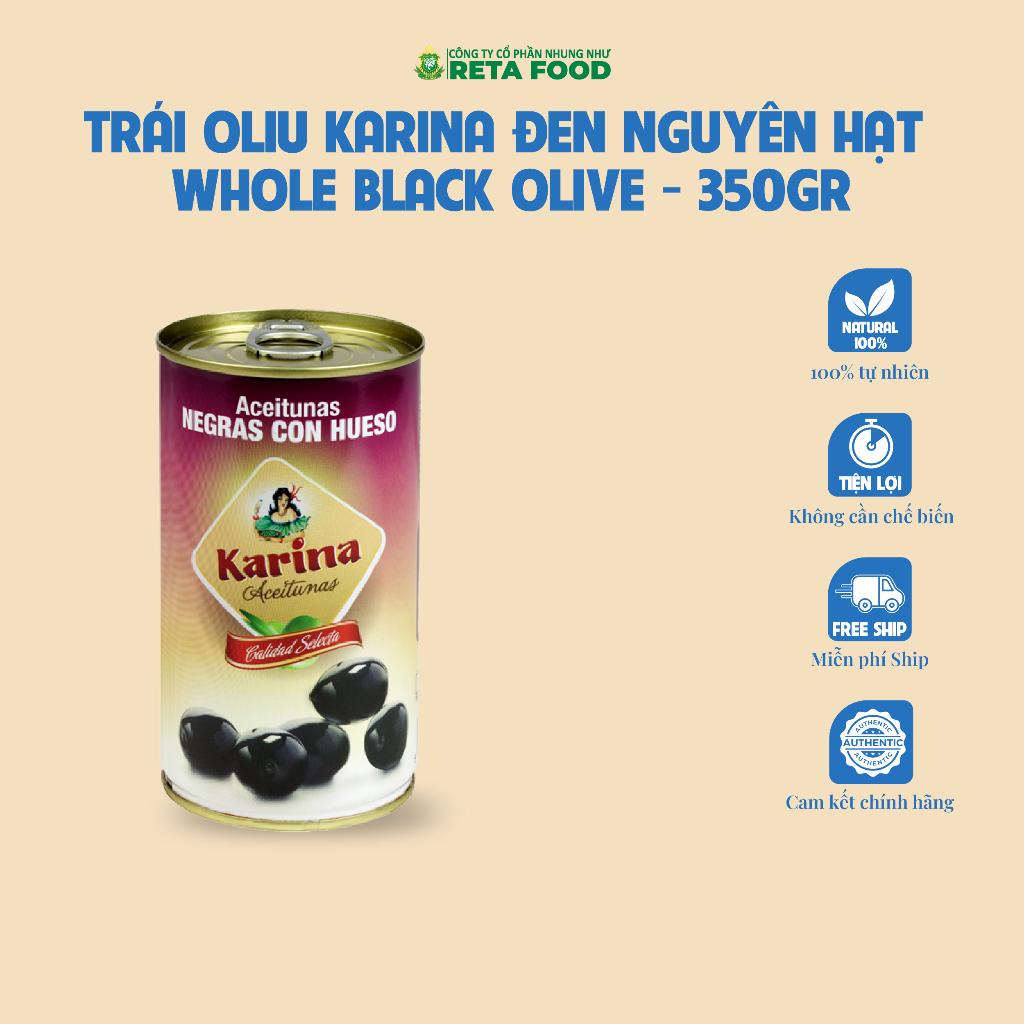 Trái oliu xanh/đen nguyên hạt Karina Spanish Whole Green Olive 360gr