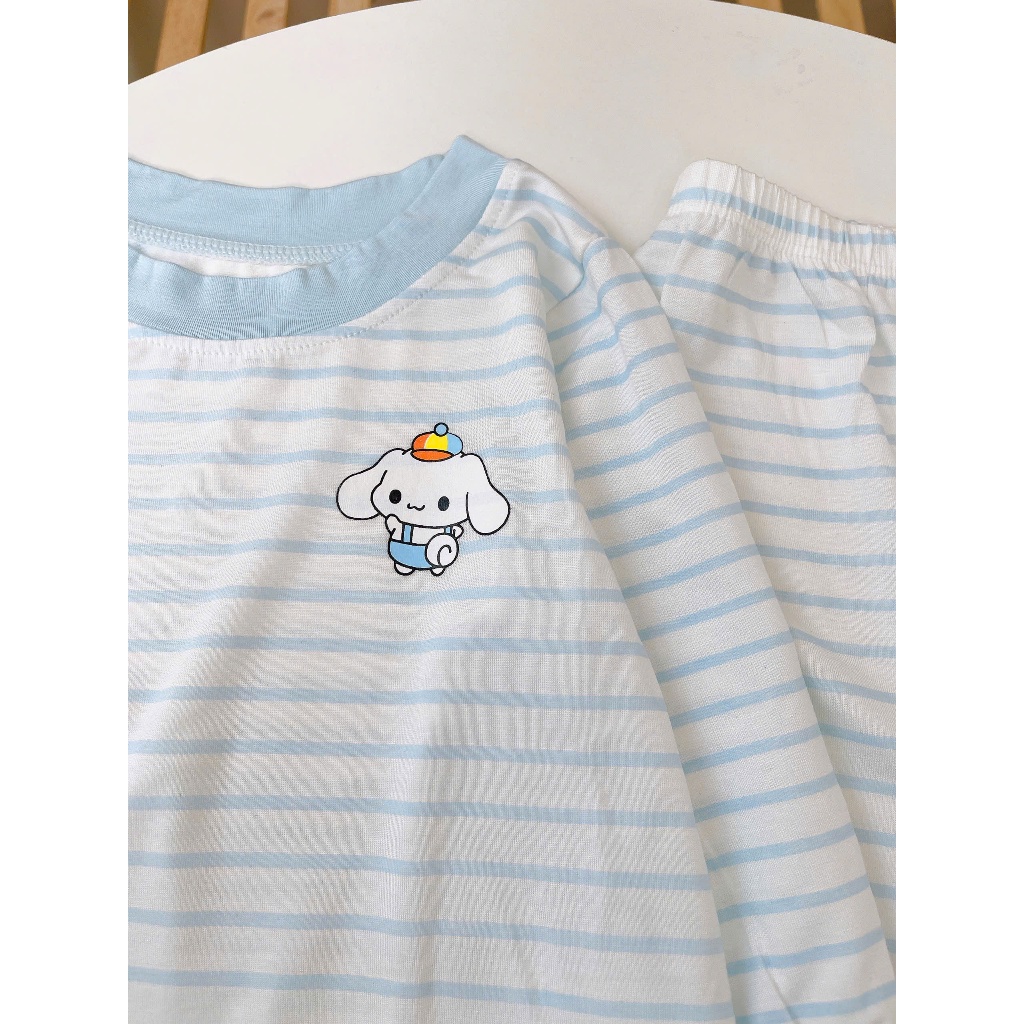Bộ dài tay cho bé 95% sợi sồi Modal Ice Cool Lá Homewear A340, đồ bô ngủ trai gái mát mềm sọc ngang pastel xinh xắn