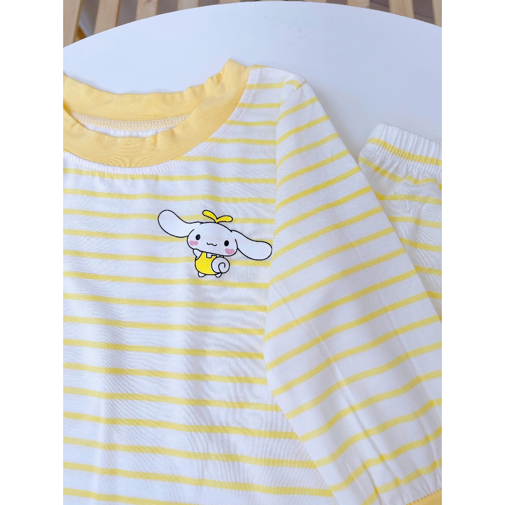 Bộ dài tay cho bé 95% sợi sồi Modal Ice Cool Lá Homewear A340, đồ bô ngủ trai gái mát mềm sọc ngang pastel xinh xắn