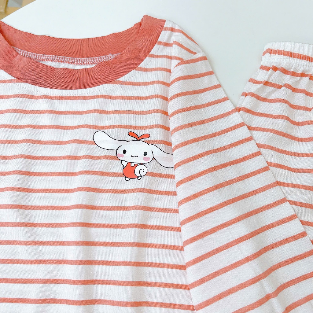 Bộ dài tay cho bé 95% sợi sồi Modal Ice Cool Lá Homewear A340, đồ bô ngủ trai gái mát mềm sọc ngang pastel xinh xắn