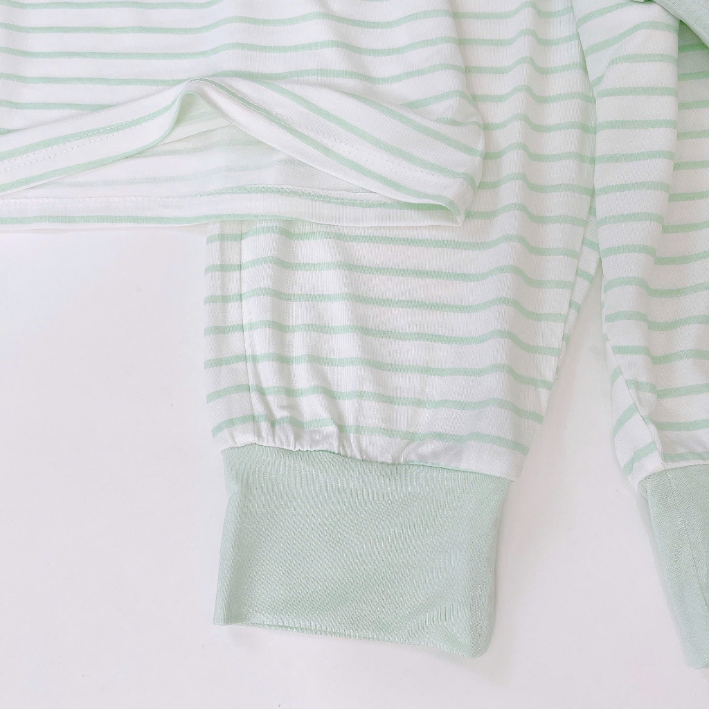 Bộ dài tay cho bé 95% sợi sồi Modal Ice Cool Lá Homewear A340, đồ bô ngủ trai gái mát mềm sọc ngang pastel xinh xắn