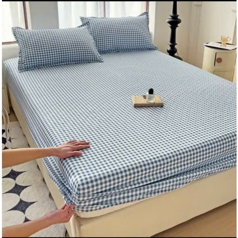 Bộ Ga Giường Cotton Đũi 3 Món Cao Cấp – Mềm Mịn Thoáng Mát, Họa Tiết Caro