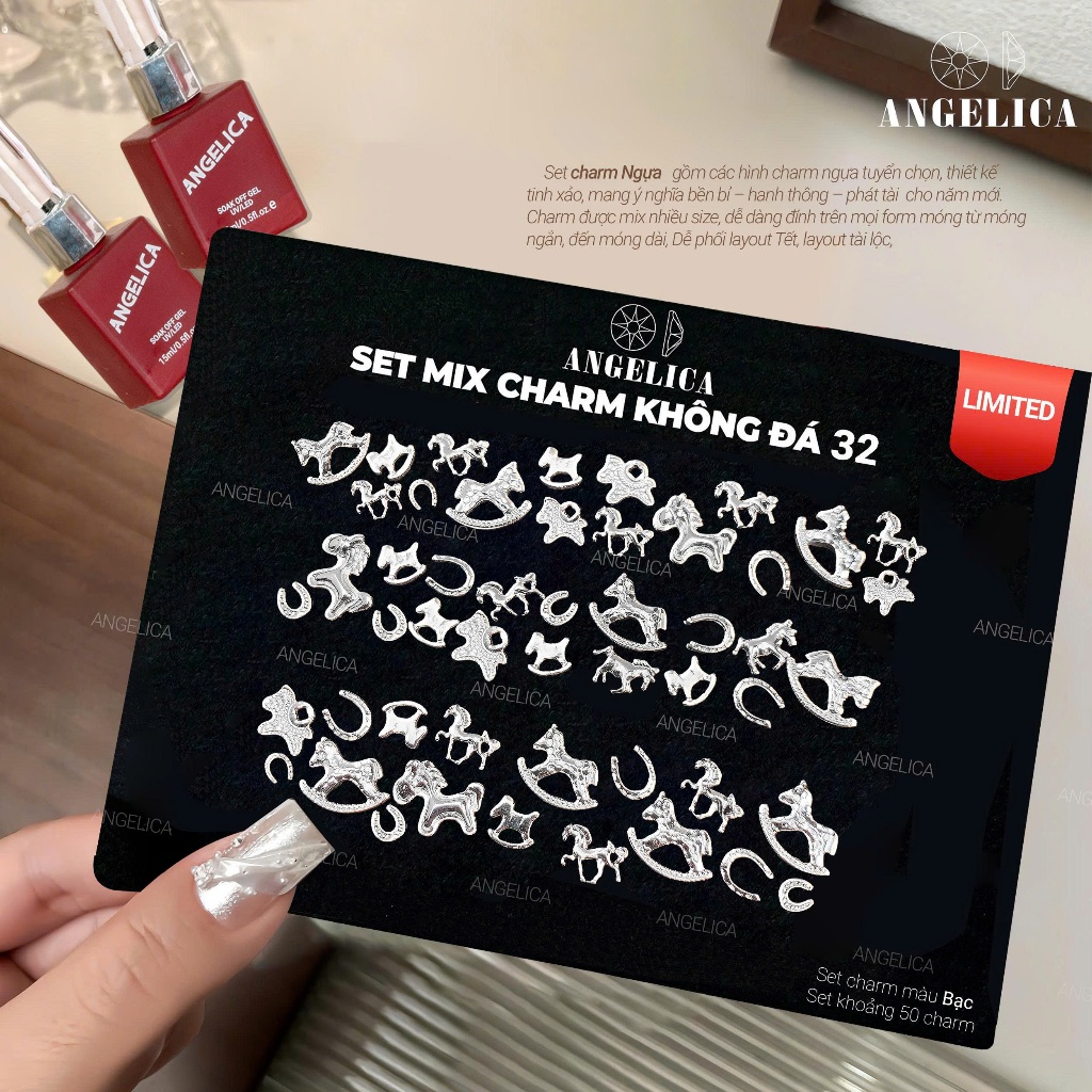 Set Charm Ngựa Phú Quý Đính Đá Cao Cấp ANGELICA Mừng Năm Bính Ngọ 2026 -Trang Trí nail