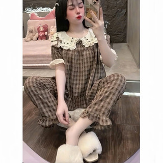 Bộ Áo Babydoll Cổ Và Tay Viền Ren,Quần Dài - MS A01