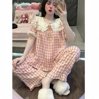 Bộ Áo Babydoll Cổ Và Tay Viền Ren,Quần Dài - MS A01