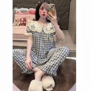Bộ Áo Babydoll Cổ Và Tay Viền Ren,Quần Dài - MS A01