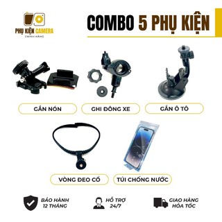 Combo 5 Phụ Kiện Camera Hành Trình GoPro Mini - Bộ Giá Đỡ Gắn Mũ Bảo Hiểm, Ghi Đông Xe Máy, Hút Kính Ô Tô Túi Chống Nước