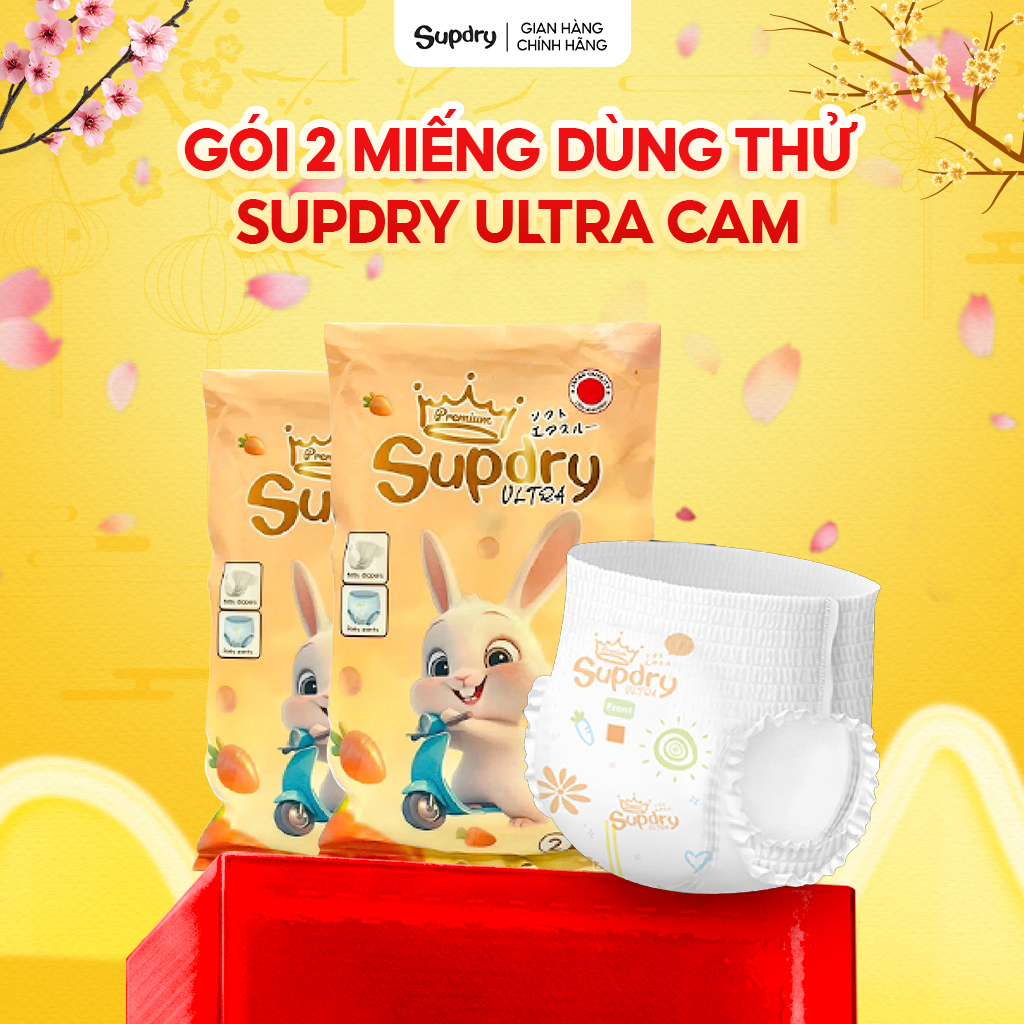 Túi 2 Miếng Dùng Thử Tã/Bỉm Supdry Ultra Cam Cao Cấp, Chống Hăm, Siêu Thấm Hút cho bé 4kg-20kg [QT]