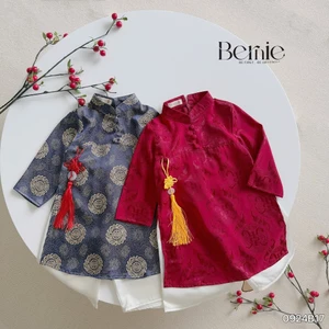 Áo dài lụa bé trai phối quần xuông lụa diện tết, set bộ áo dài chính hãng bernie