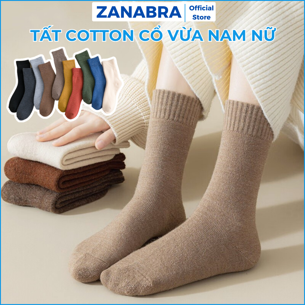 [Deal Shock] Tất vớ nam nữ chất cotton lót bông cổ vừa ấm áp giữ nhiệt, Tất nam nữ mùa đông ZANABRA T674