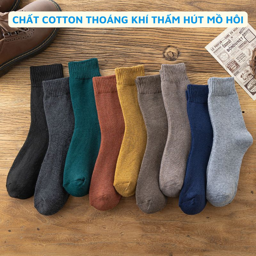 [Deal Shock] Tất vớ nam nữ chất cotton lót bông cổ vừa ấm áp giữ nhiệt, Tất nam nữ mùa đông ZANABRA T674