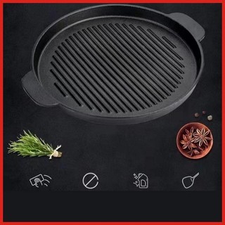 Chảo nướng gang bếp cồn chống dính tròn gang đen, gang trắng có vân
