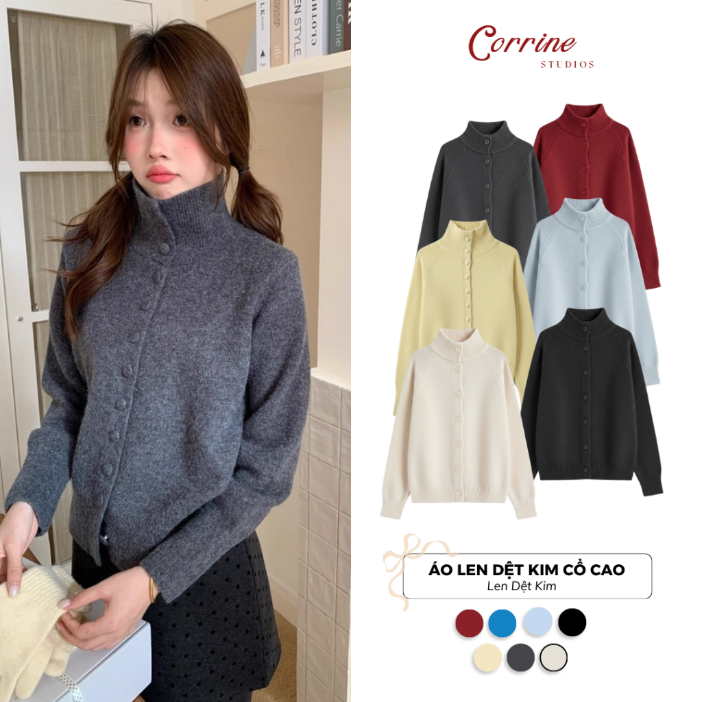 Áo Len Dệt Kim Mịn Phối Cúc Cổ Cao 𝑪𝒐𝒓𝒓𝒊𝒏𝒆 Áo Len Nữ Basic Dáng Ôm Nhẹ Giữ Ấm Phong Cách Hàn Quốc Mùa Đông | BigBuy360 - bigbuy360.vn