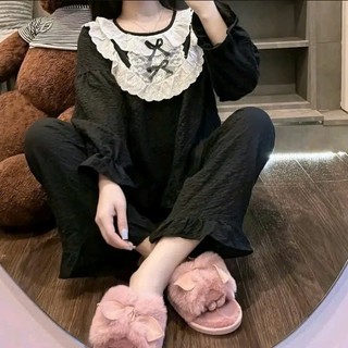 Bộ dài cổ tròn ren nơ hai tầng