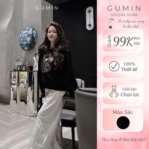Set bộ nỉ nữ GUMIN thiết kế áo nỉ thêu mèo cao cấp kèm quần dạ suông ống rộng năng động thanh lịch