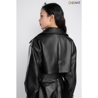 Áo Khoác Nữ 𝐂𝐂𝐇𝐀𝐓 Dáng Suông Lửng Moto Chic Chất Liệu Da Cao Cấp 25KDA2004ST
