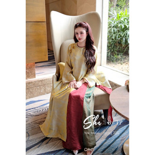 Áo Dài Lụa Ánh Nhũ 4 Tà Tag Đá Cài Mix Quần Suông Chuẩn She’s (ĐỢT SAU CÀI MỚI Ở ẢNH CUỐI)