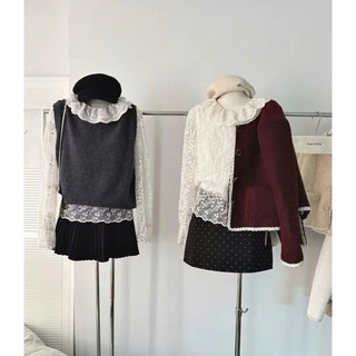 ÁO REN HOA NỔI CỔ BÈO - Áo sơ mi ren hoa kiểu QC tay bồng 2 lớp ulzzang tiểu thư HQ Aorenhoa552