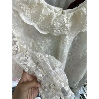 ÁO REN HOA NỔI CỔ BÈO - Áo sơ mi ren hoa kiểu QC tay bồng 2 lớp ulzzang tiểu thư HQ Aorenhoa552
