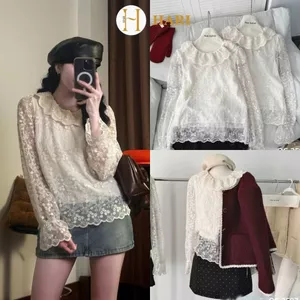 Áo sơ mi Hari ren hoa nổi cổ bèo ren tay bồng 2 lớp 552 P6K6