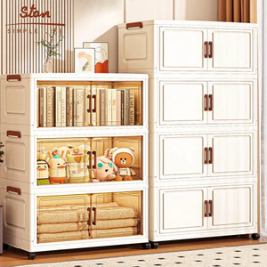 STON Tủ Nhựa Gấp Gọn Đa Năng Tủ đựng đồ phòng khách Có Bánh Xe 360° - Chịu Lực Tốt Không Cần Lắp Đặt Đa Kích Thước