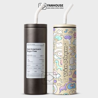 Ly giữ nhiệt Iced Americano 350 & 600ml cốc giữ nhiệt inox khắc tên, Fan House ống hút inox