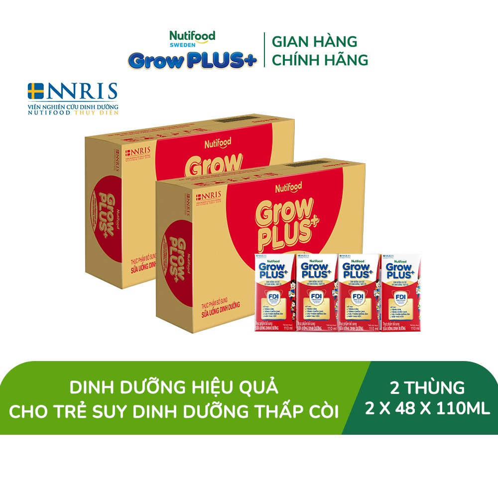 Combo 2 Thùng SBPS Nutifood GrowPLUS+ Đỏ (Suy Dinh Dưỡng) -Tăng Cân, Tăng Chiều Cao (48 Hộp x 110ml)(Bao bì tùy lô hàng)