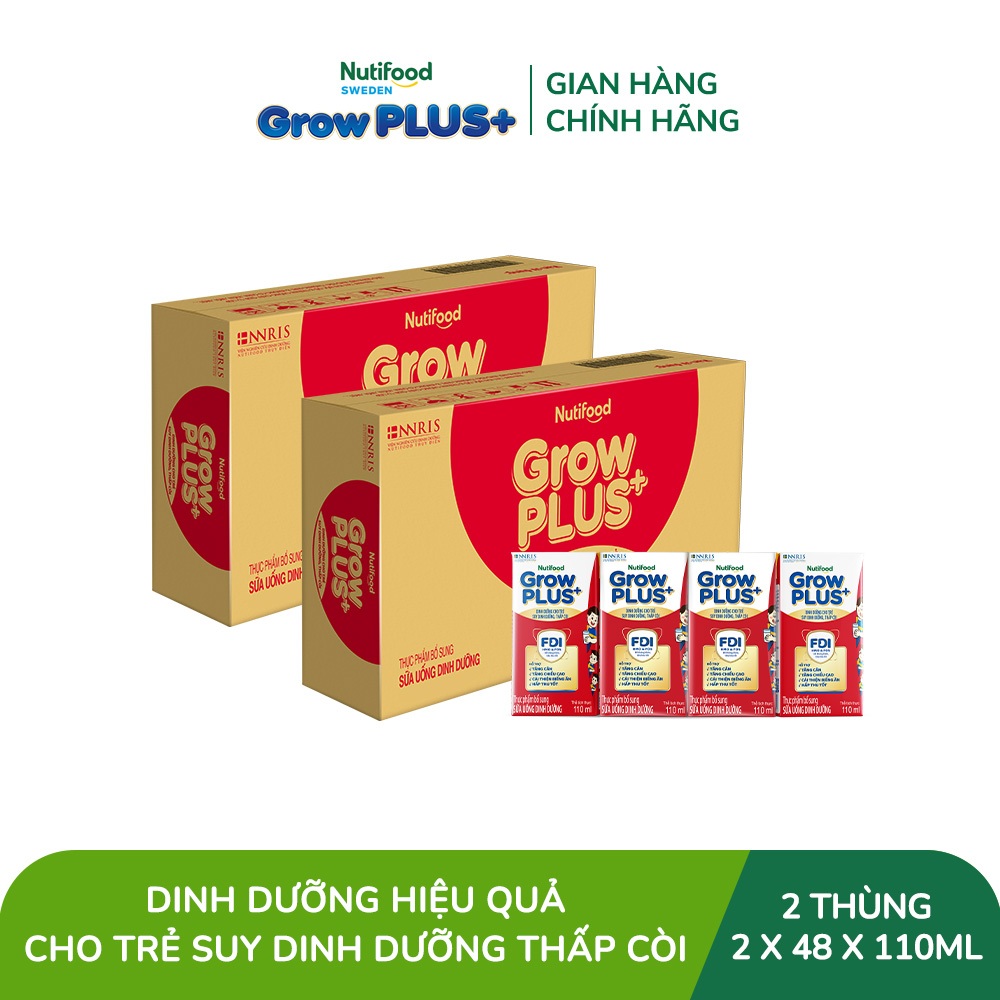 Combo 2 Thùng SBPS Nutifood GrowPLUS+ Đỏ (Suy Dinh Dưỡng) -Tăng Cân, Tăng Chiều Cao (48 Hộp x 110ml)(Bao bì tùy lô hàng)